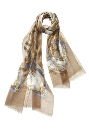 Alpine Cashmere Cinta Scarf Featherweight Printed Cashmere | Camel Ivory