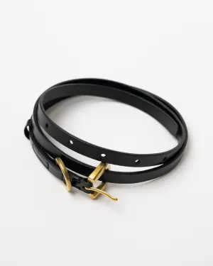 Auralee Leather Narrow Belt in Black