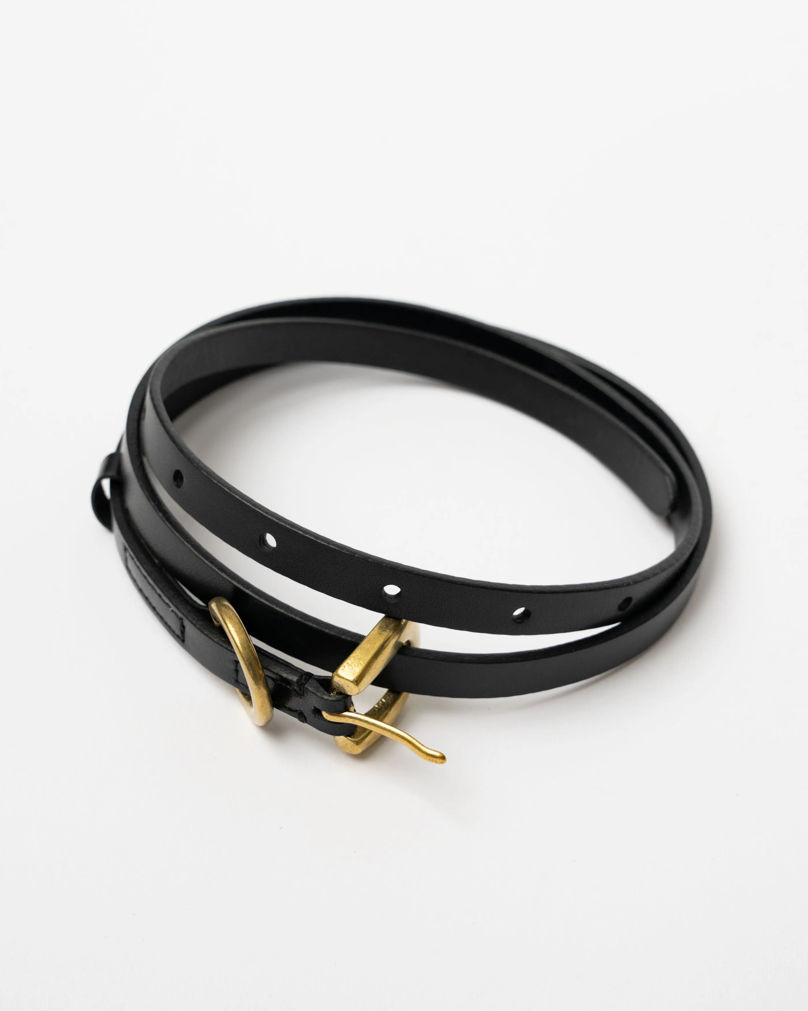 Auralee Leather Narrow Belt in Black