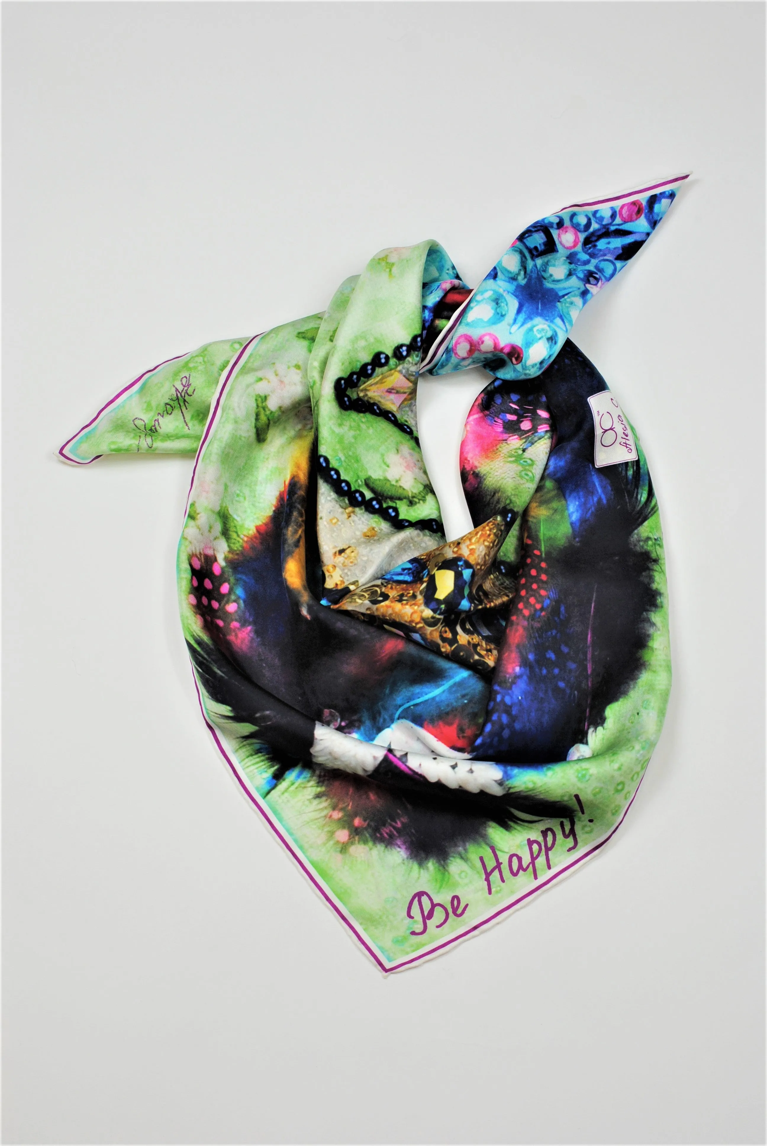 BIRD OF HAPPINESS Designer 100% Silk Art-A-Porte Scarf