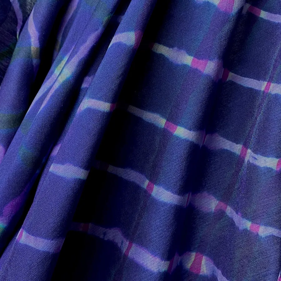 Blueberry Rainbow Silk/Cotton Shibori Undulating Stripes # 52  Desert Wave from India By the Yard