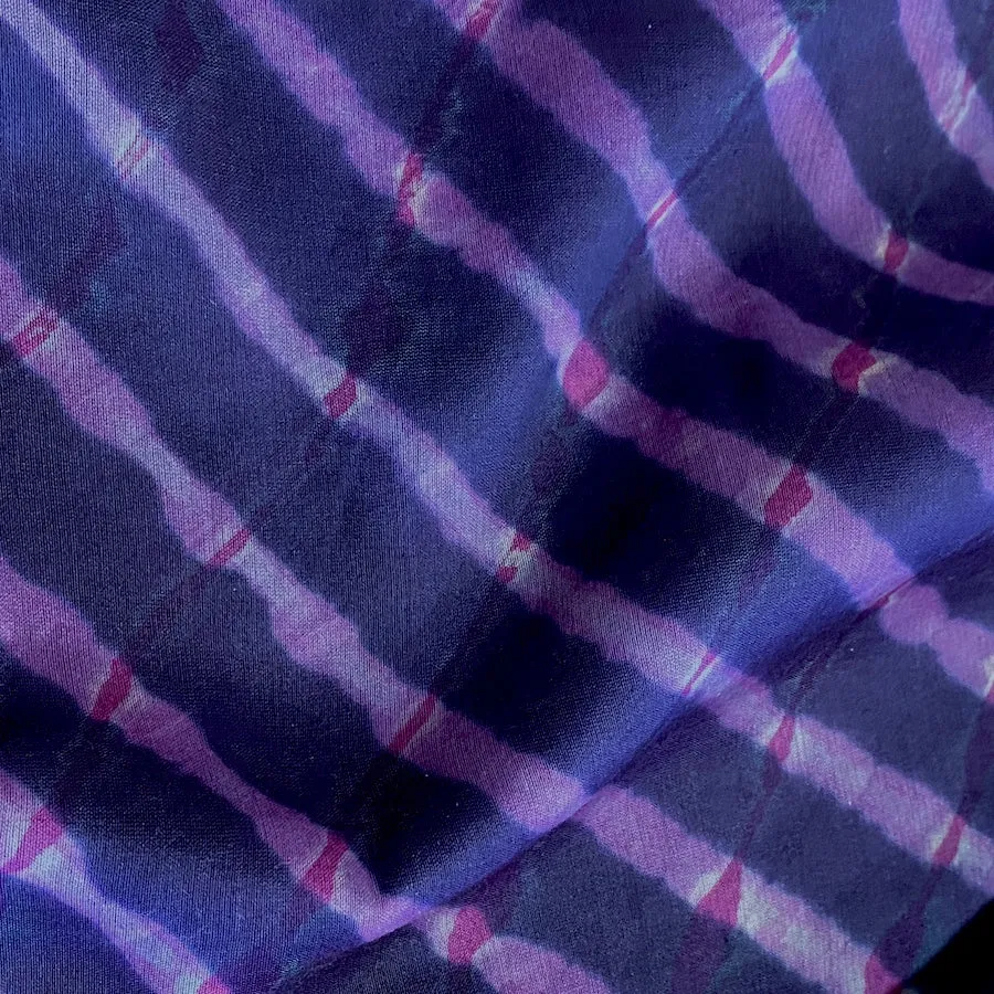 Blueberry Rainbow Silk/Cotton Shibori Undulating Stripes # 52  Desert Wave from India By the Yard