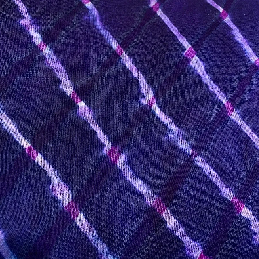 Blueberry Rainbow Silk/Cotton Shibori Undulating Stripes # 52  Desert Wave from India By the Yard