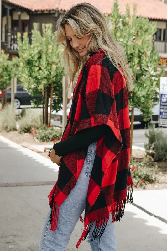 Buffalo Check Tassel Poncho