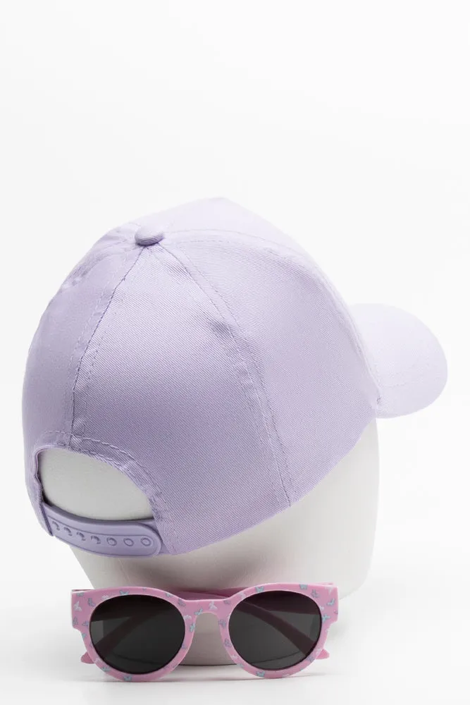 Butterfly Peak Cap And Sunglasses Set Lilac