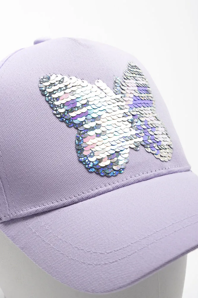 Butterfly Peak Cap And Sunglasses Set Lilac