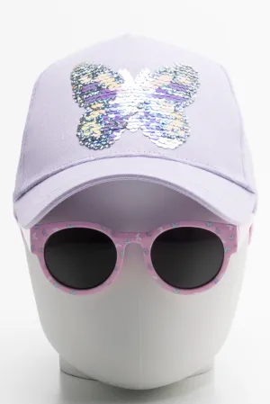 Butterfly Peak Cap And Sunglasses Set Lilac