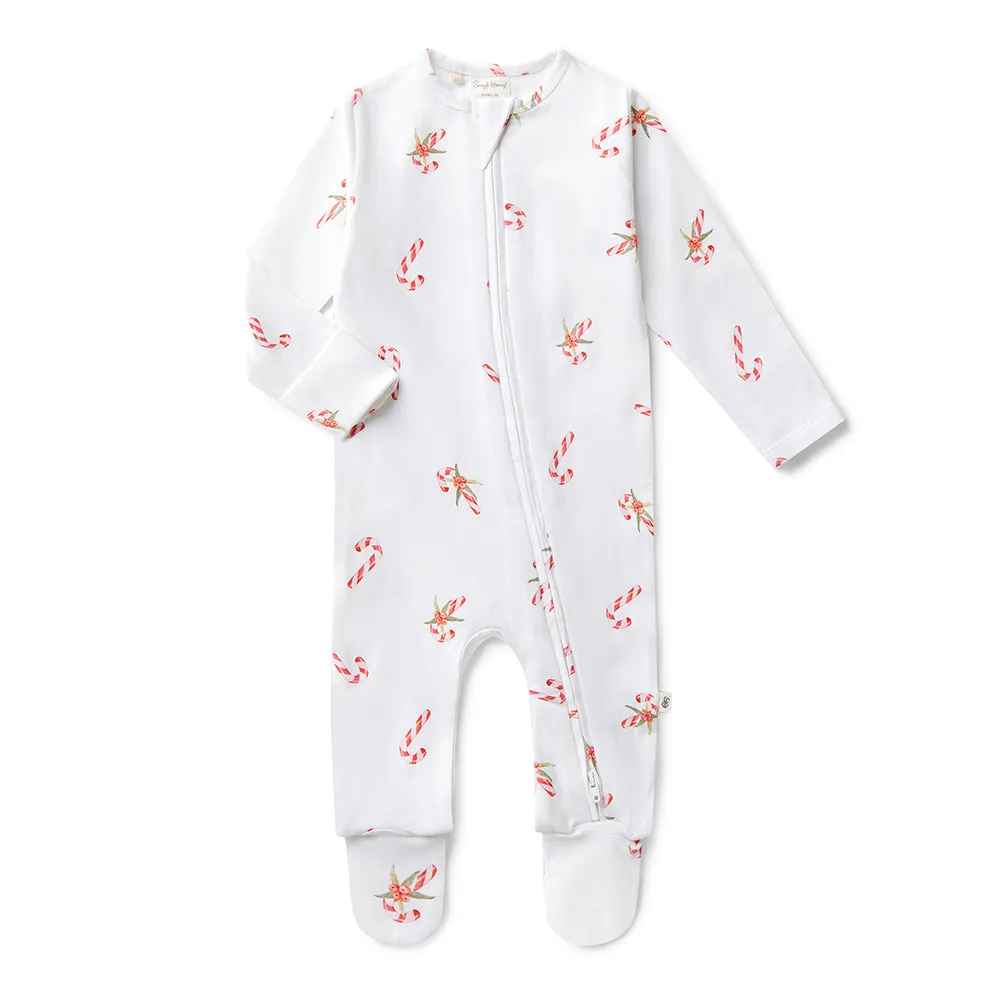 Candy Cane Organic Snuggle Sleepsuit Zip Footie