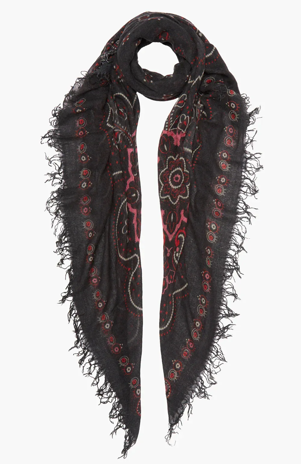 Cashmere & Silk Bandana Print Scarf in Black