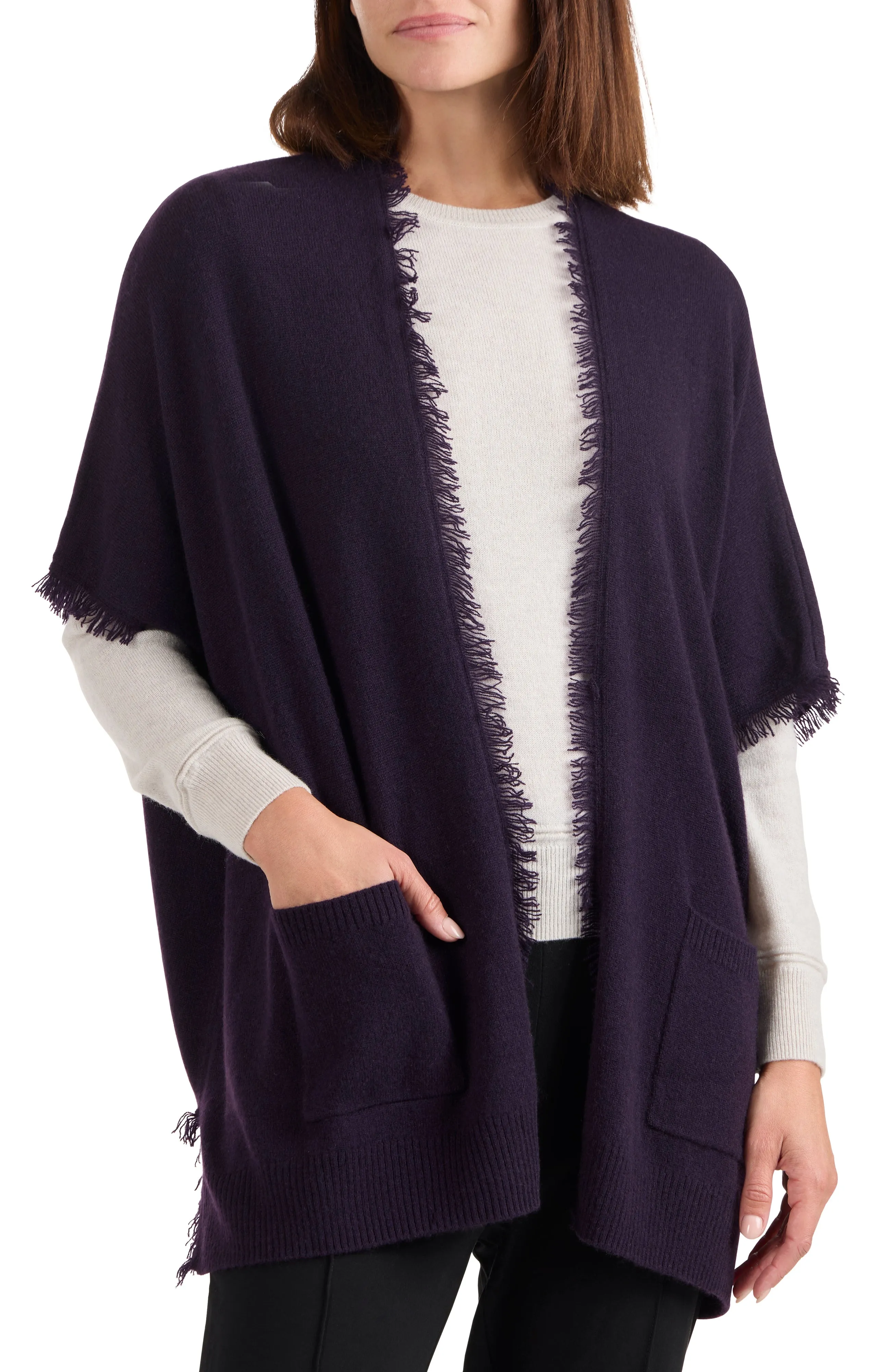 CASHMERE OPEN CARDIGAN WITH FRINGE