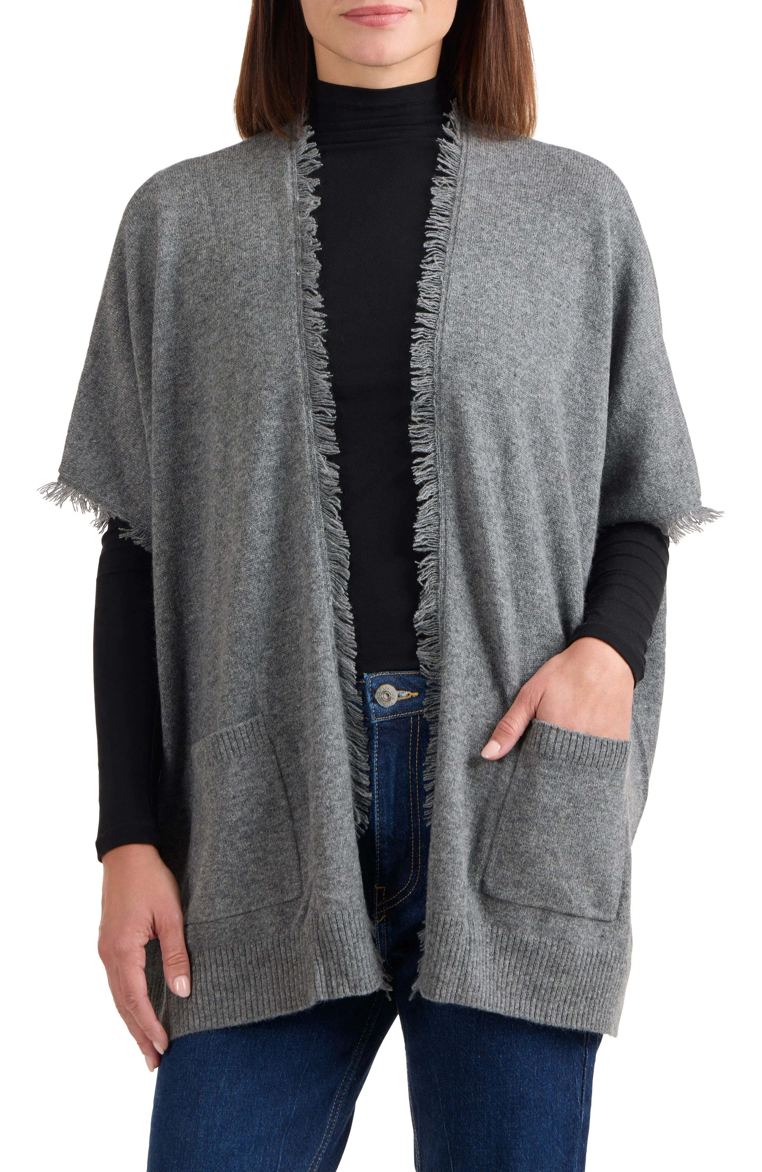 CASHMERE OPEN CARDIGAN WITH FRINGE