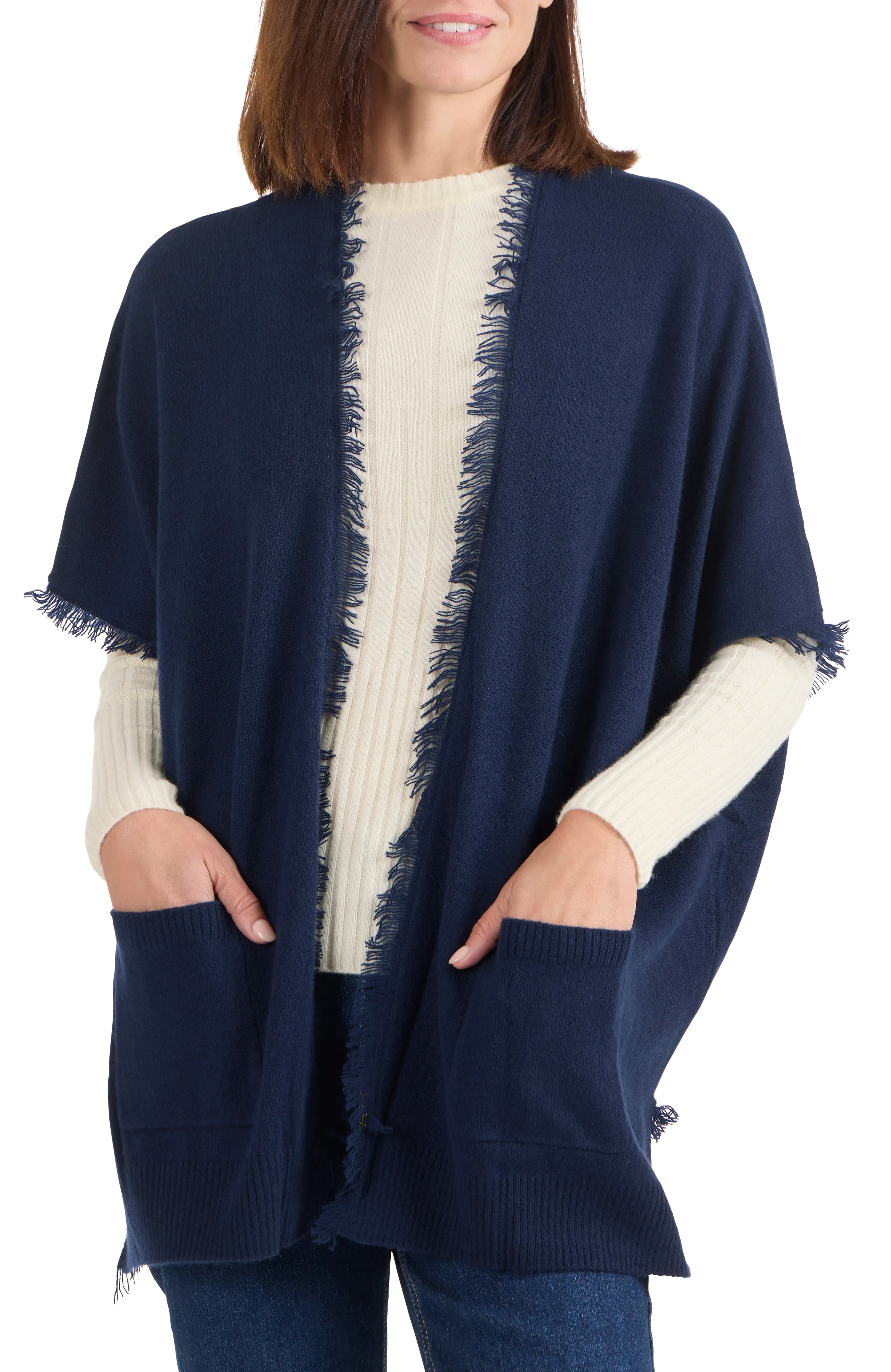 CASHMERE OPEN CARDIGAN WITH FRINGE