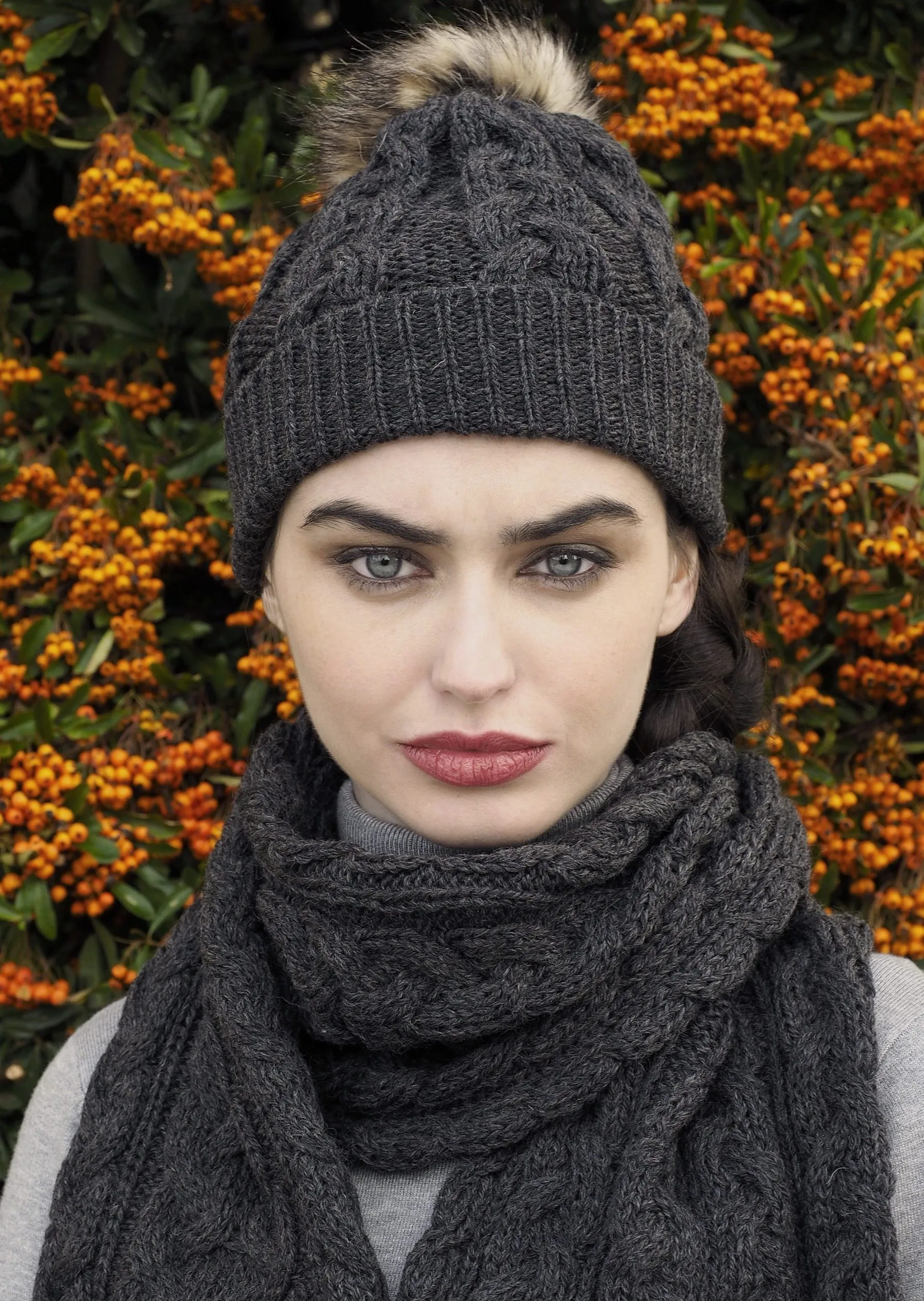 Chunky Cable Knit Aran Scarf | Charcoal