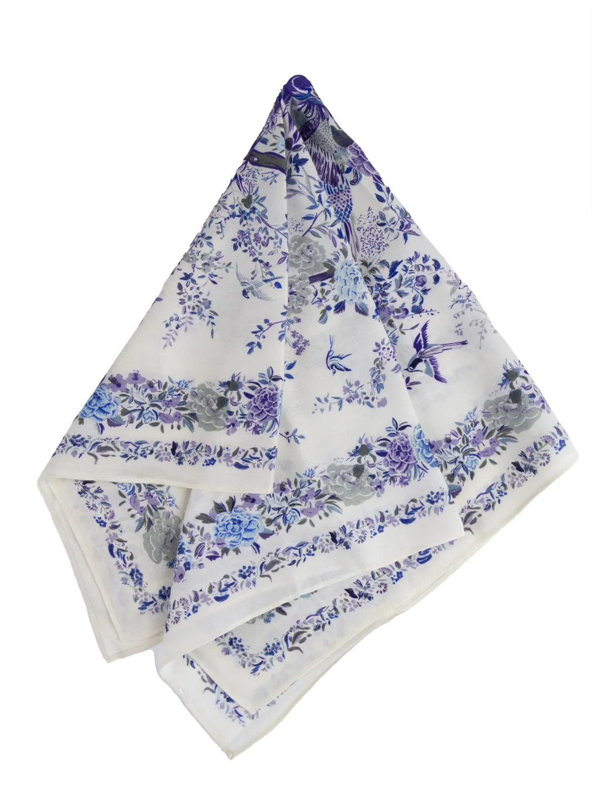 Classic Square Scarf Blue & Cream Botanical