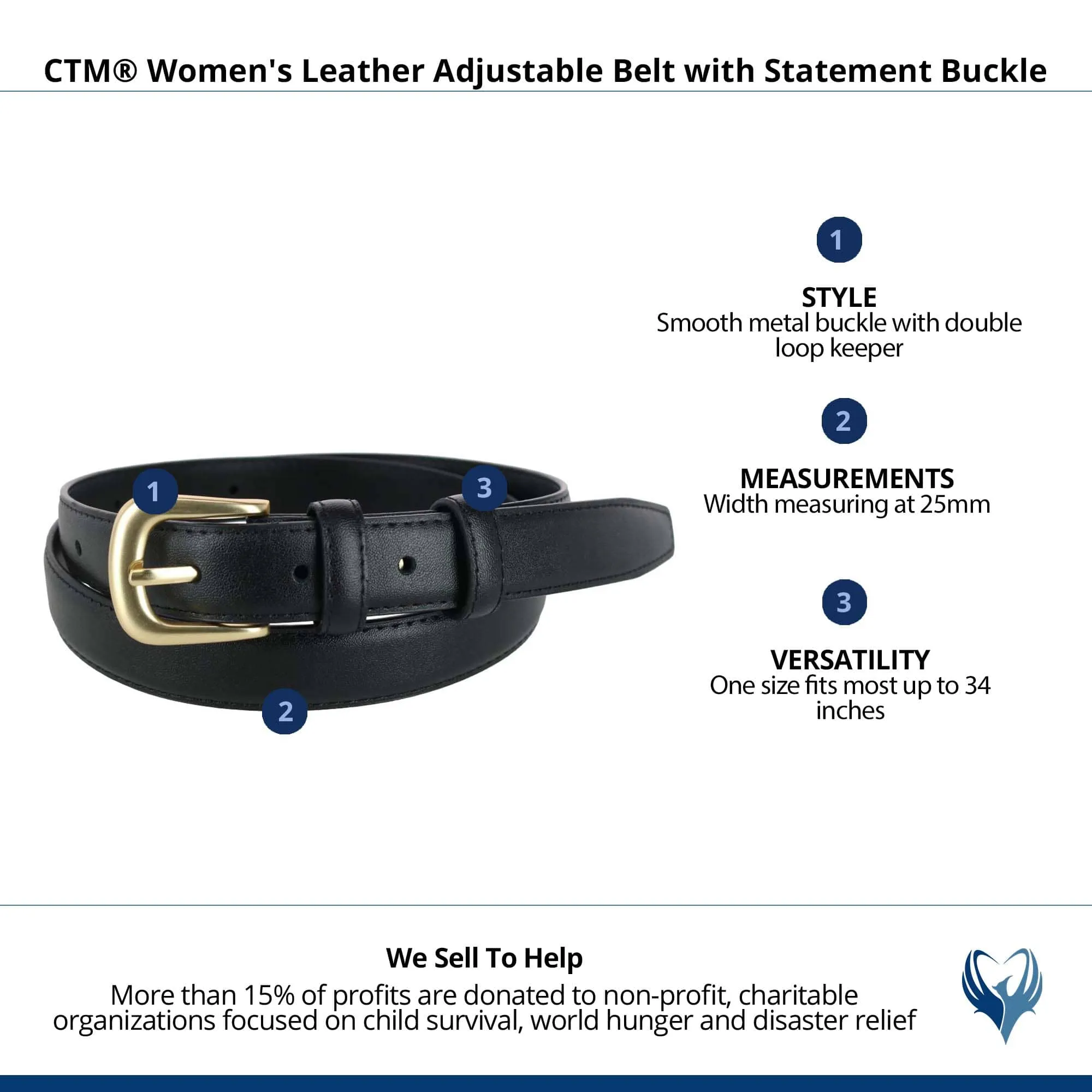 CTM® Women's Leather Adjustable Belt with Statement Buckle