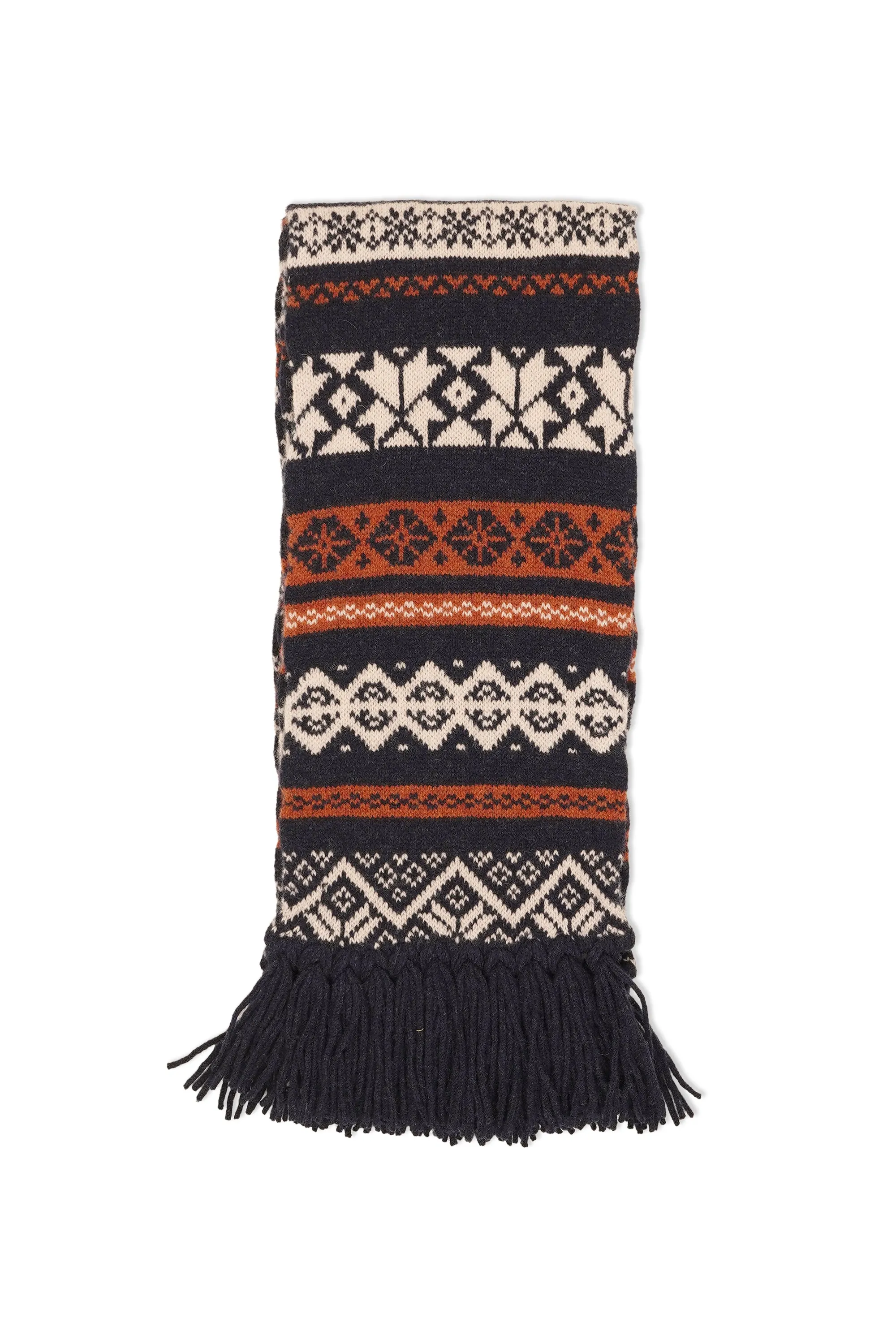 Drake's Navy/White/Orange Lambswool Knitted Scarf