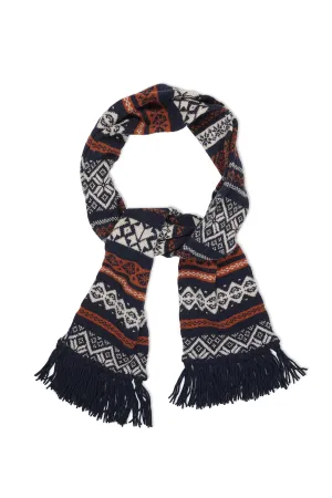 Drake's Navy/White/Orange Lambswool Knitted Scarf