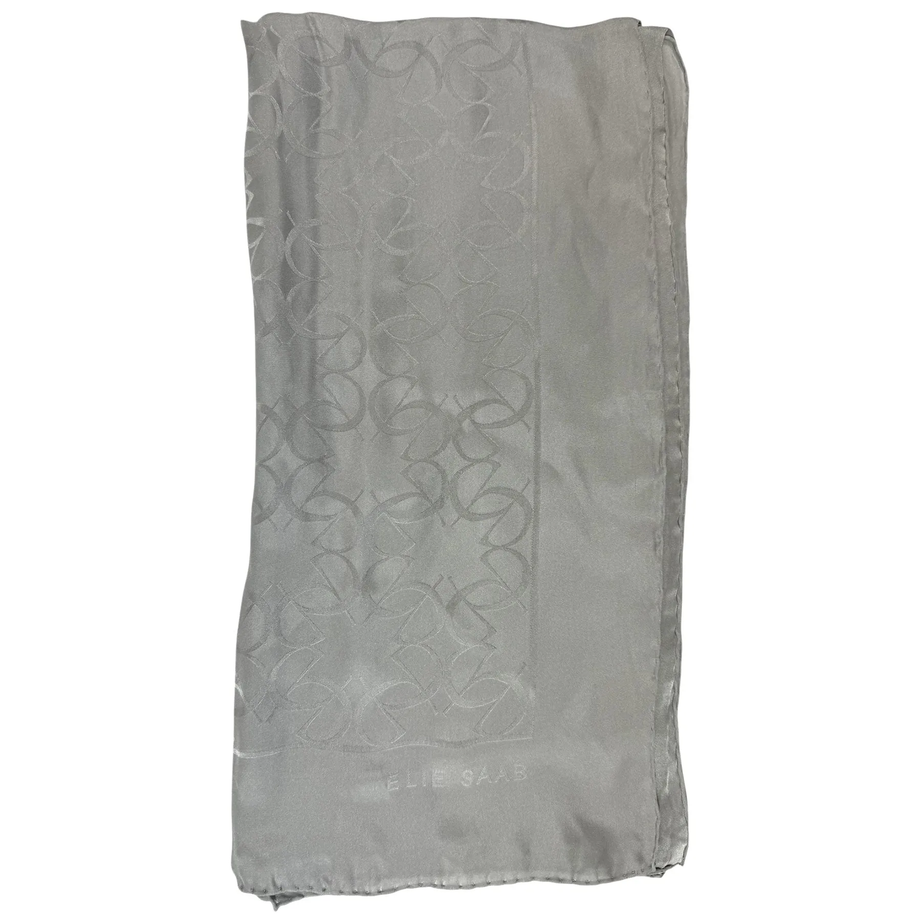 Elie Saab Scarf Gray Logo Allover - Twill Silk Designer Shawl