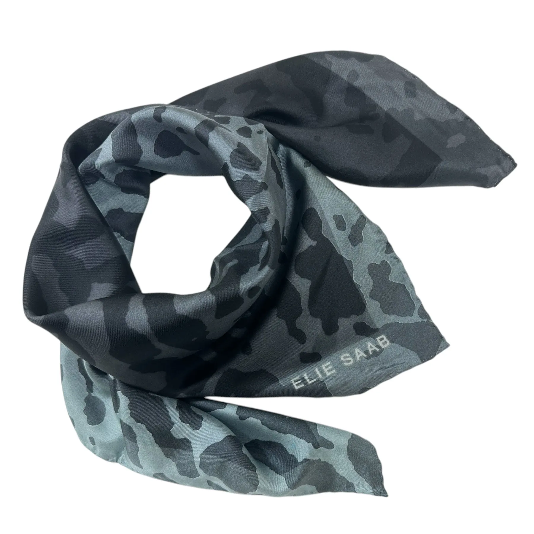 Elie Saab Scarf Metal Gray Camo- Twill Silk Square Foulard