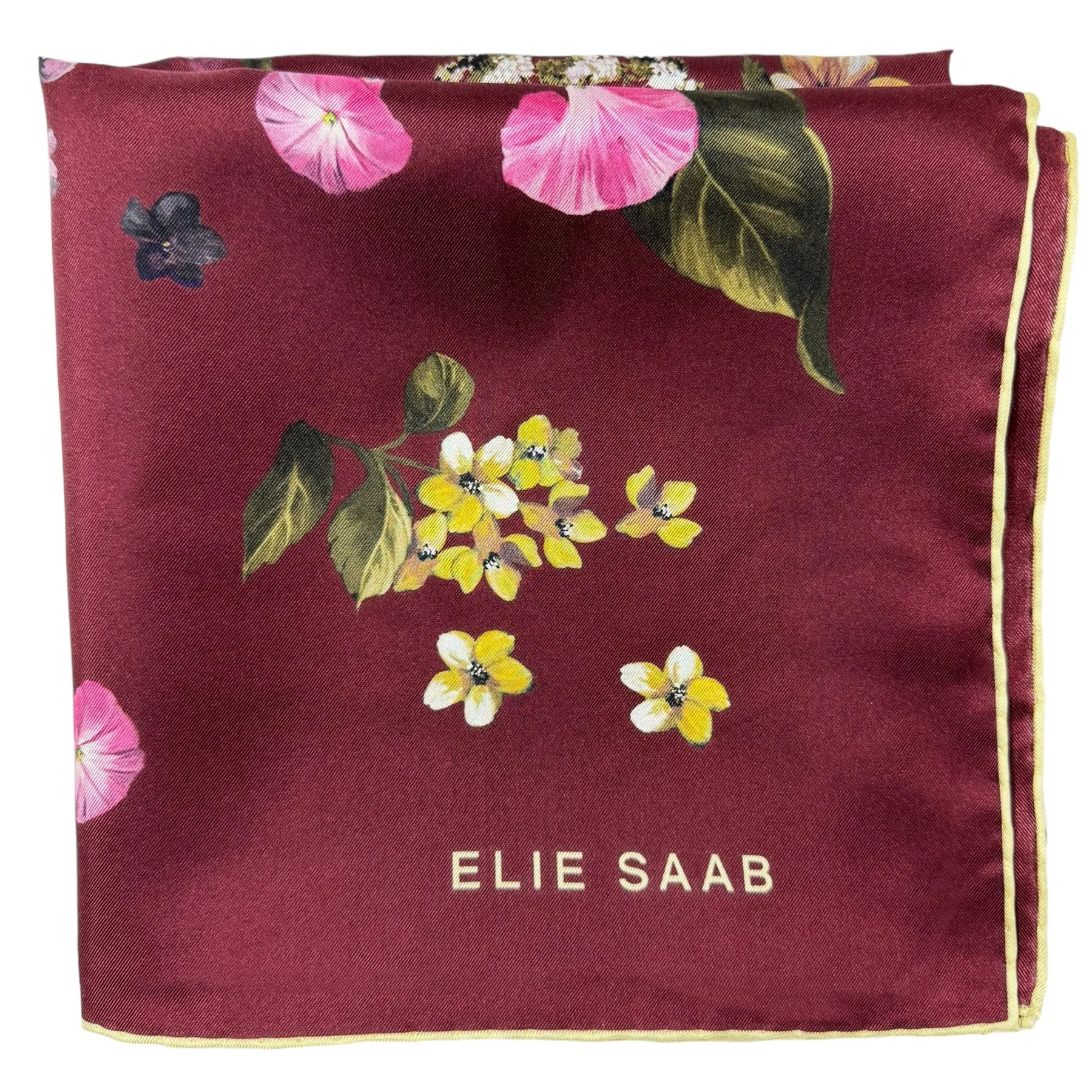 Elie Saab Silk Scarf Maroon Floral - Twill Silk Foulard