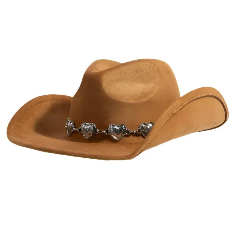 Engraved Heart Charms Band Cowboy Hat