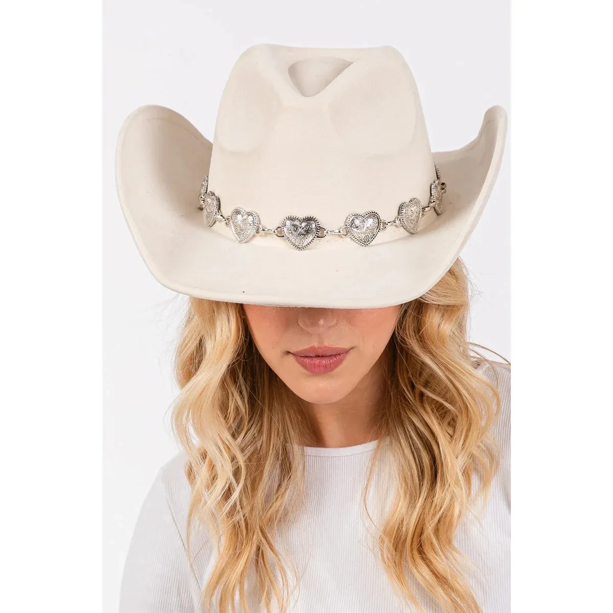 Engraved Heart Charms Band Cowboy Hat