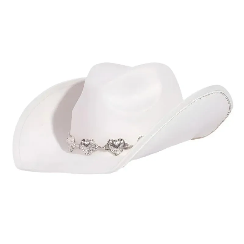 Engraved Heart Charms Band Cowboy Hat