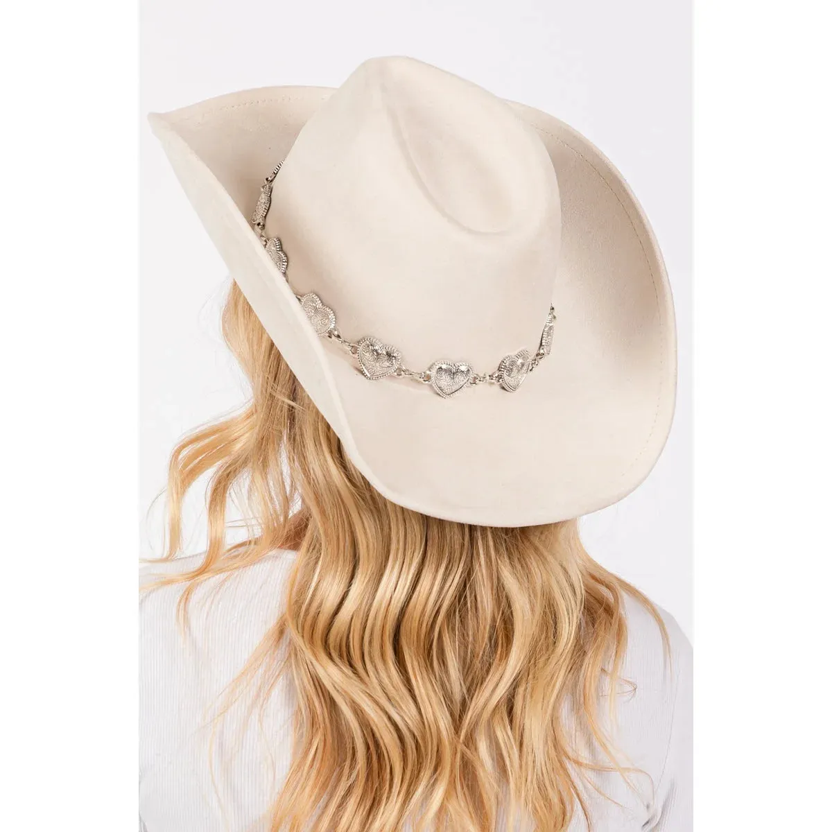 Engraved Heart Charms Band Cowboy Hat