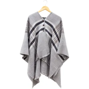 Gray, Tan & Black Plaid 51" x 56" Ruana One Size Fits Most