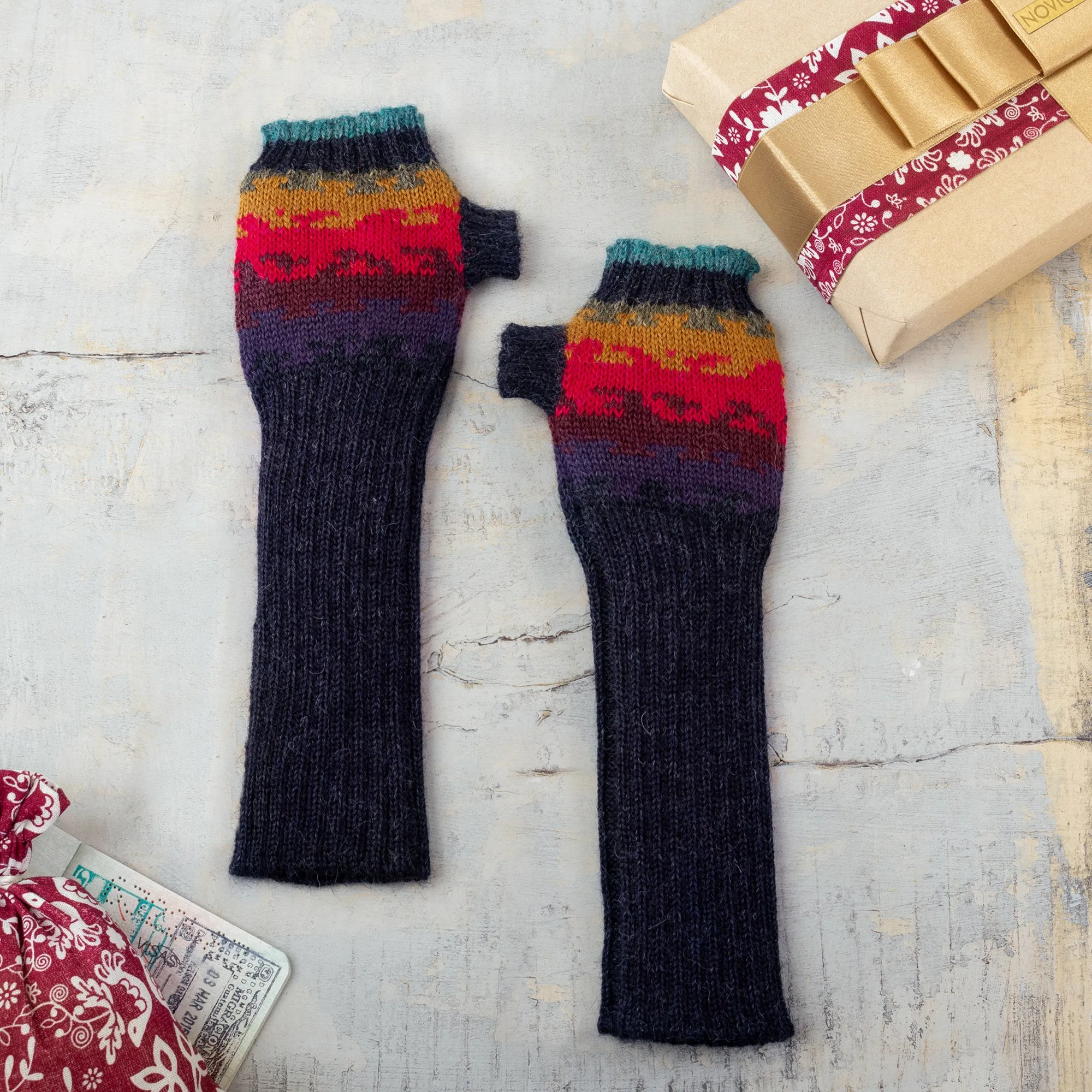 Hand Crafted Alpaca Wool Gloves - Andean Twilight | NOVICA