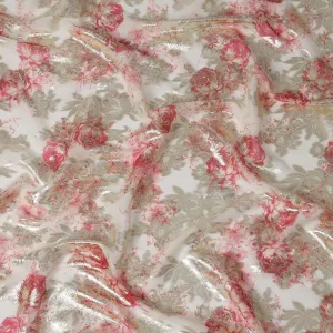 Ivory Floral Silk Chiffon Fabric with Metallic Lurex, Width 140 cm, South Korea-D21266