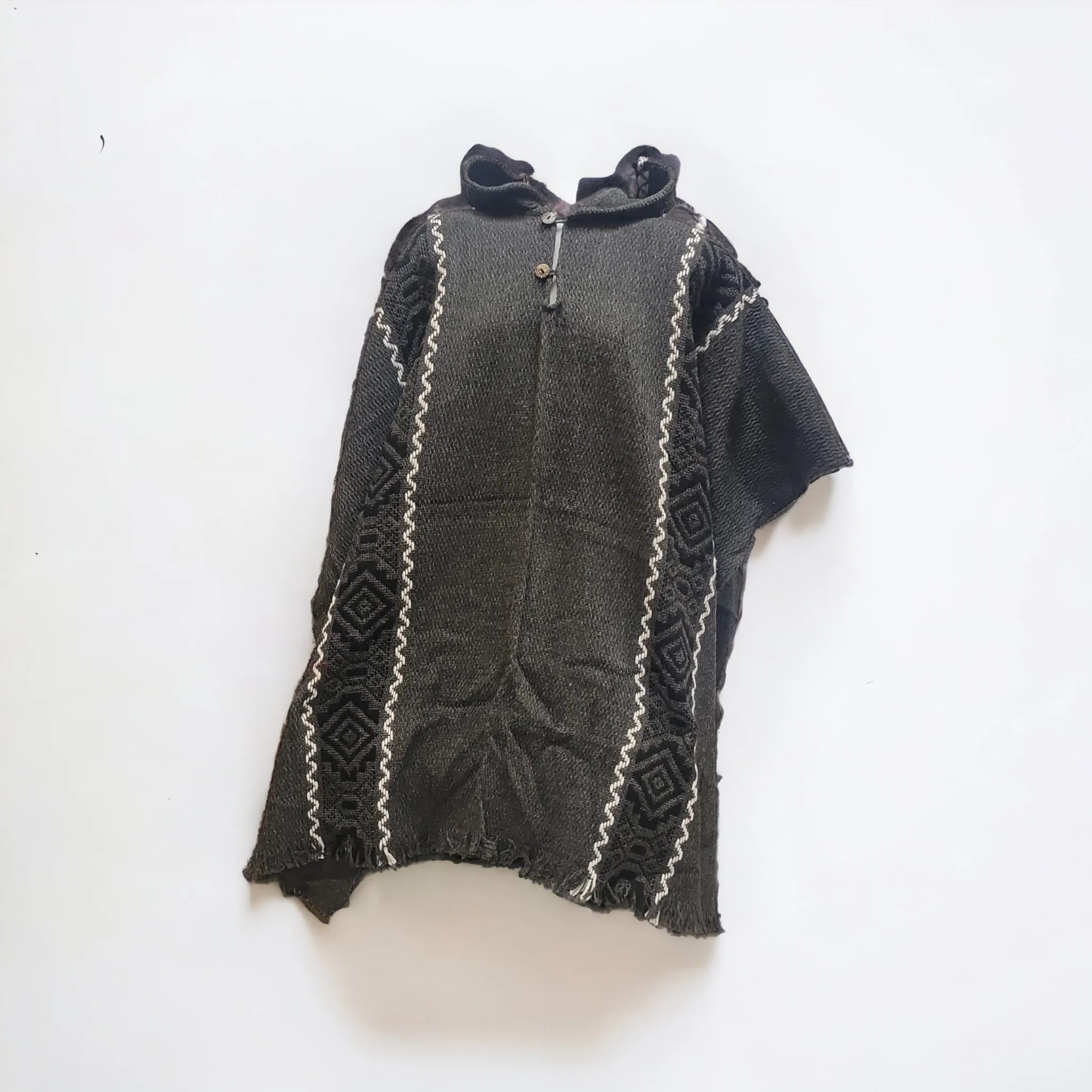 Men's Indigenous Black fair trade poncho