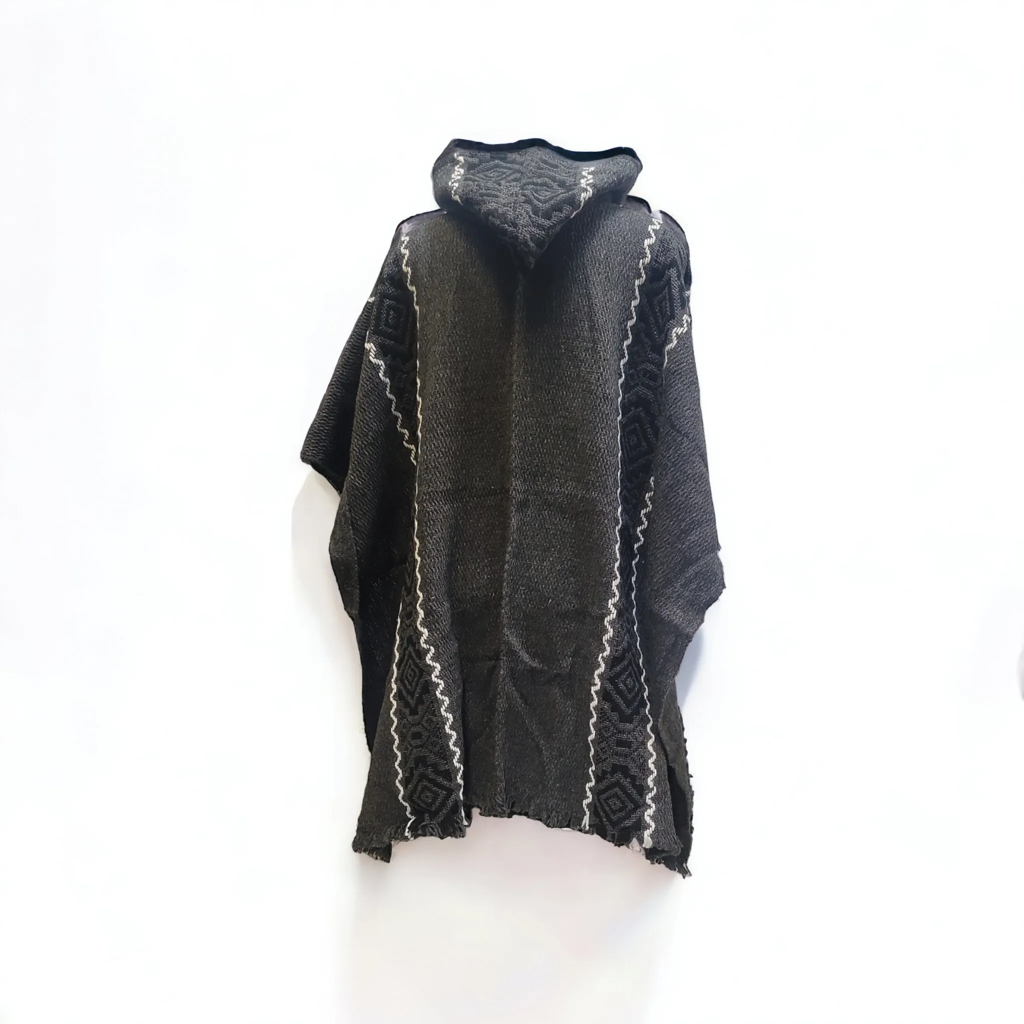 Men's Indigenous Black fair trade poncho