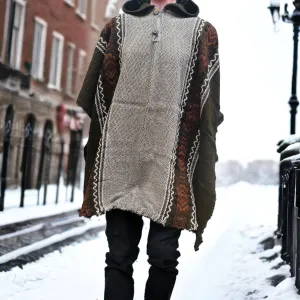 Mens Indigenous Grey and Brown fair trade poncho