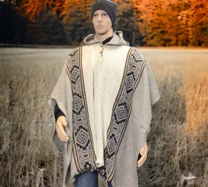 Men's Indigenous Grey and Cream fair trade poncho