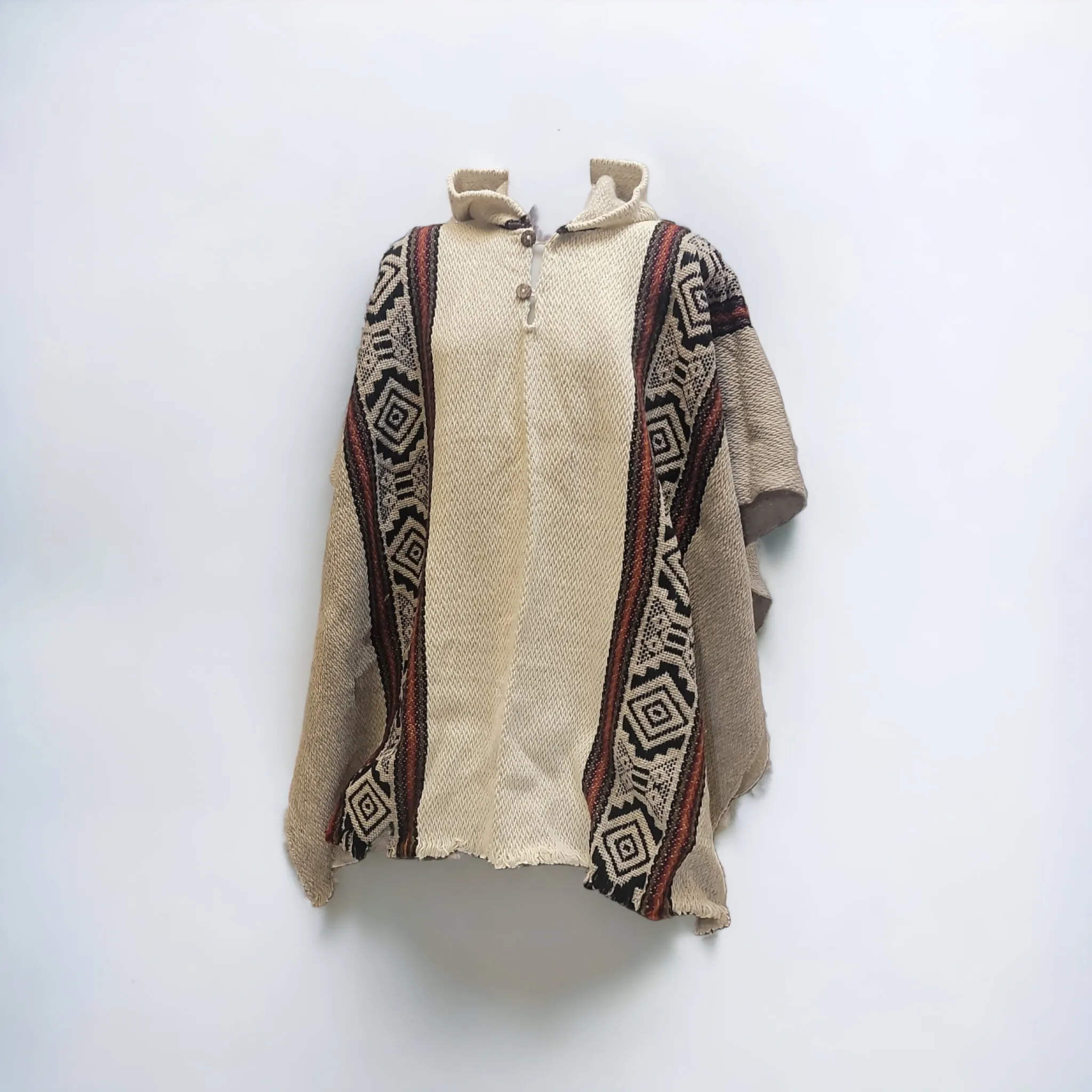 Mens Indigenous White and Grey fair trade poncho