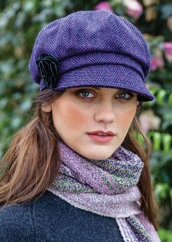 Mucros Newsboy Cap | Purple Herringbone