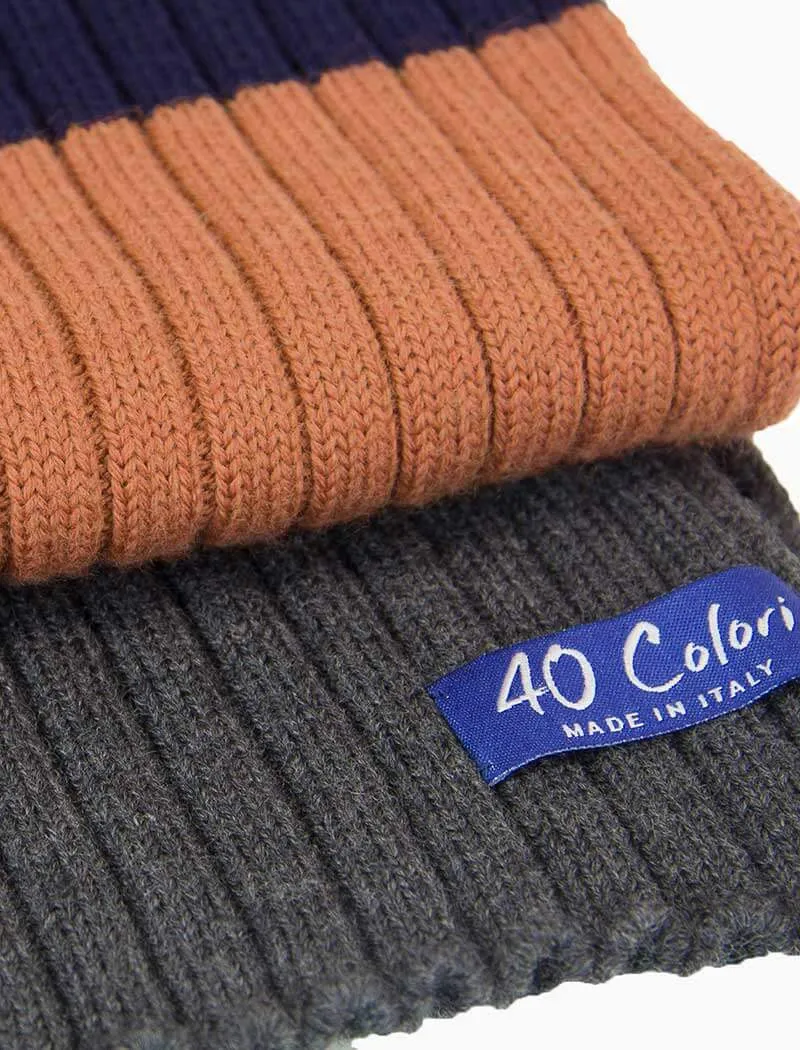 Navy Colour Blocked Ribbed Knitted Wool Scarf