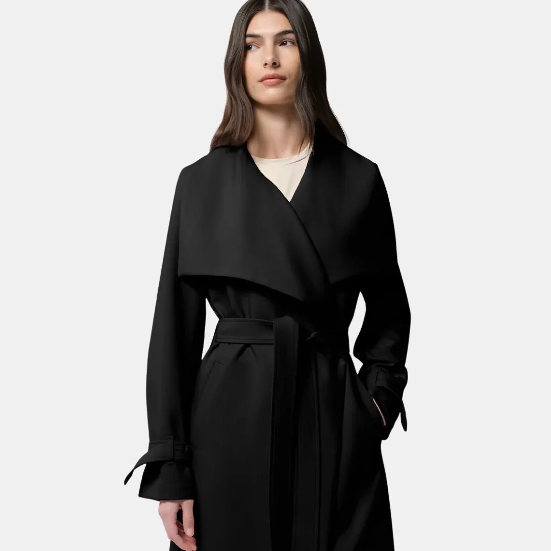 Olivia Relaxed-Fit Belted Trench With Cascade Collar (Black)