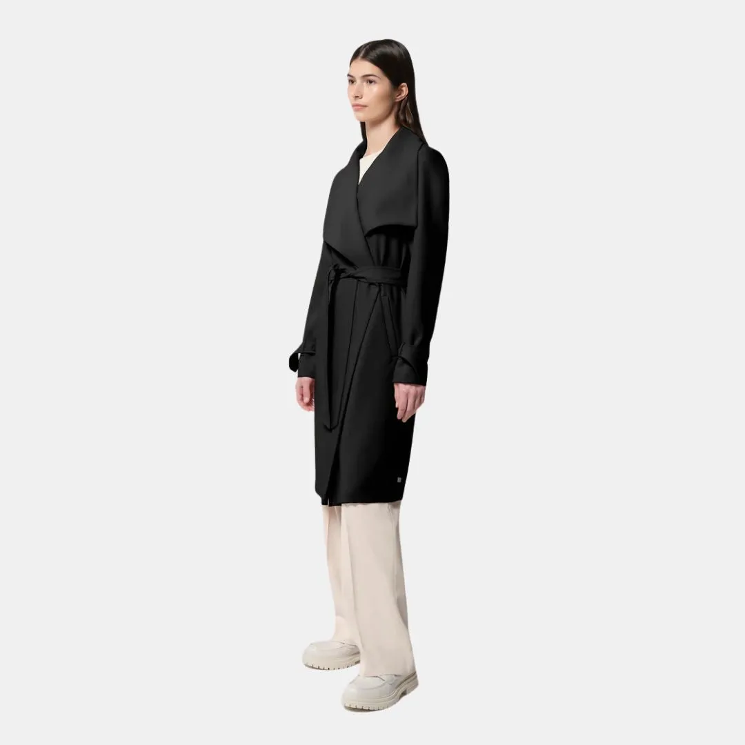 Olivia Relaxed-Fit Belted Trench With Cascade Collar (Black)