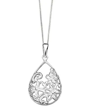 Open Flower Teardrop Silver Pendant