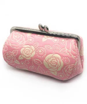 Pink Rose Weaved Metal Kiss Lock Purse / Gamaguchi Japanese Bags