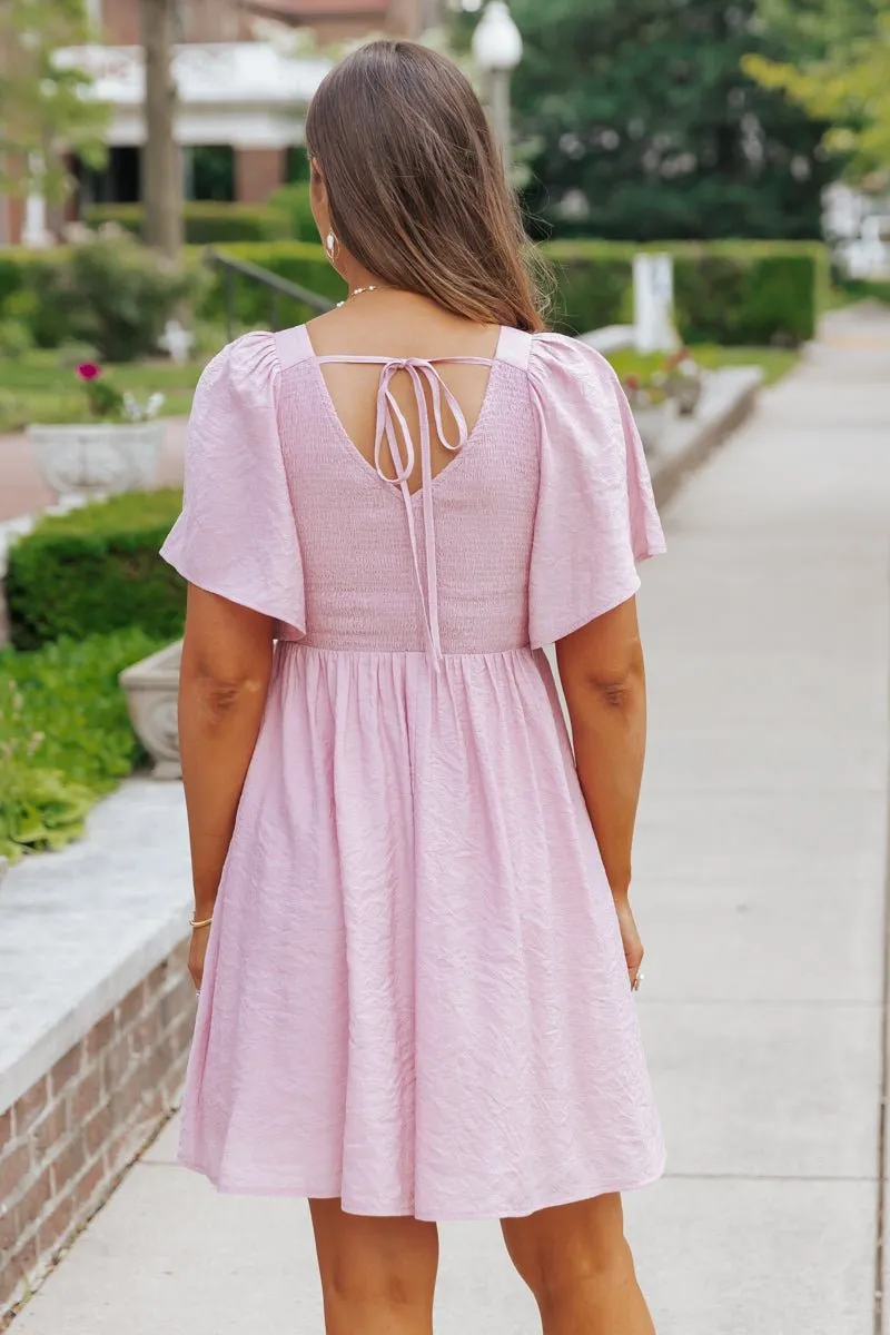 Pink Short Sleeve Smocked Mini Dress - FINAL SALE