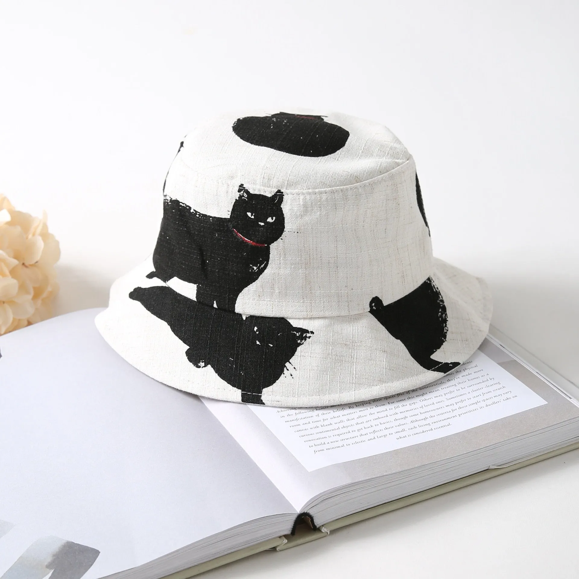 Printed Black Cat Bucket Fisherman Hats