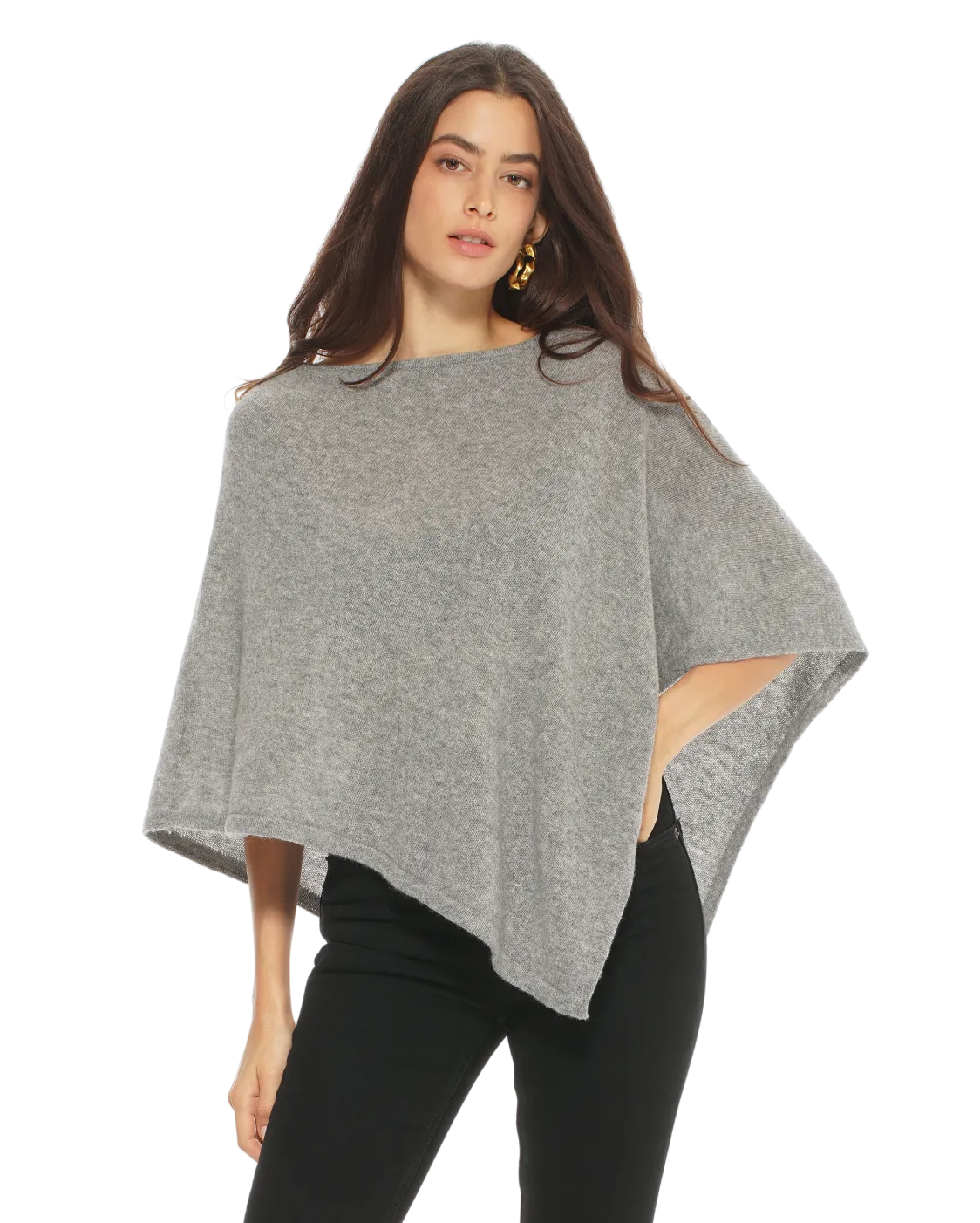 Pure Cashmere Capelet Poncho Medium Grey