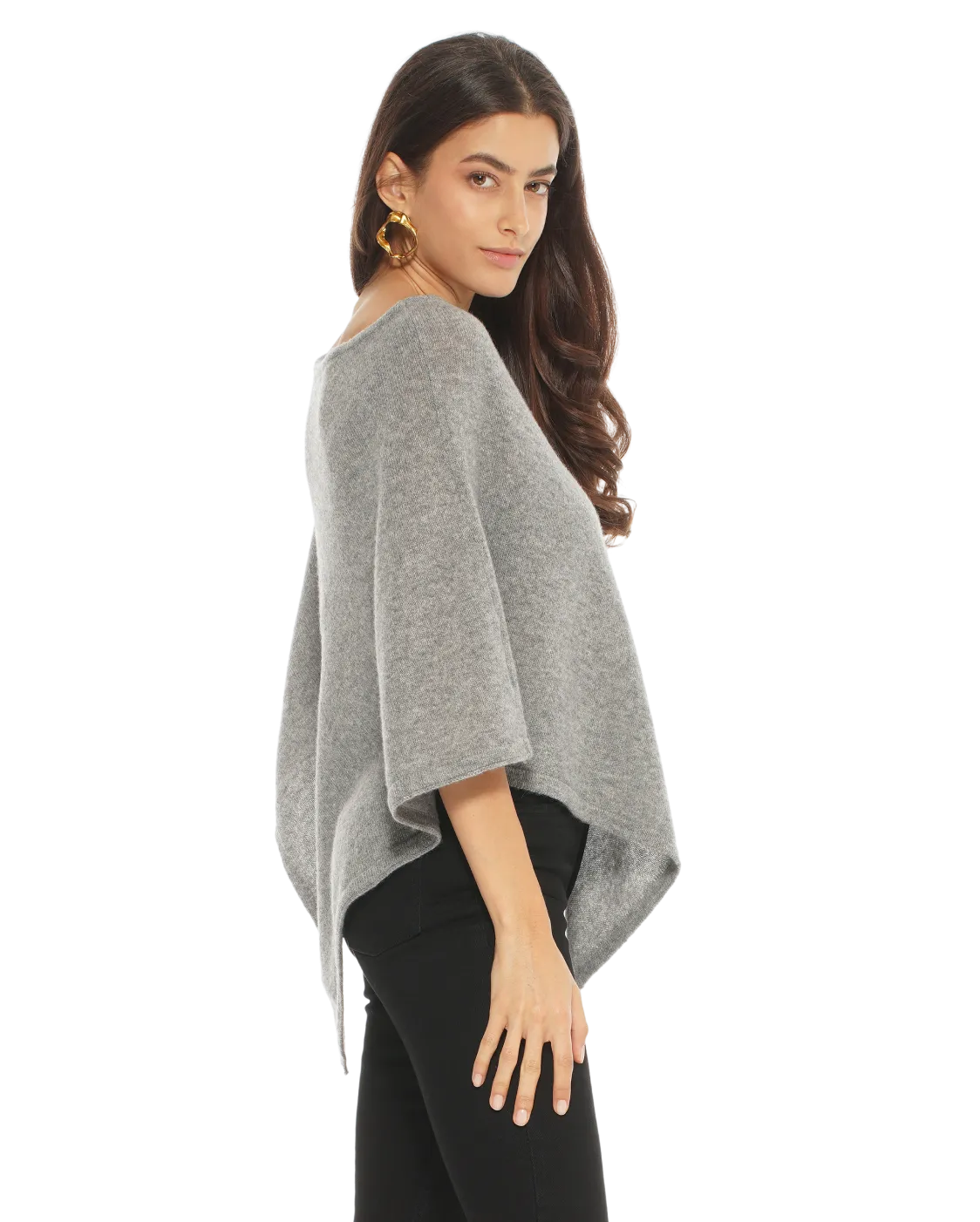 Pure Cashmere Capelet Poncho Medium Grey