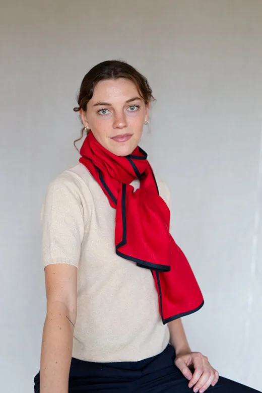 Red with Navy Trim High Five Linen Scarf