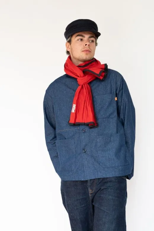 Red with Navy Trim High Five Linen Scarf