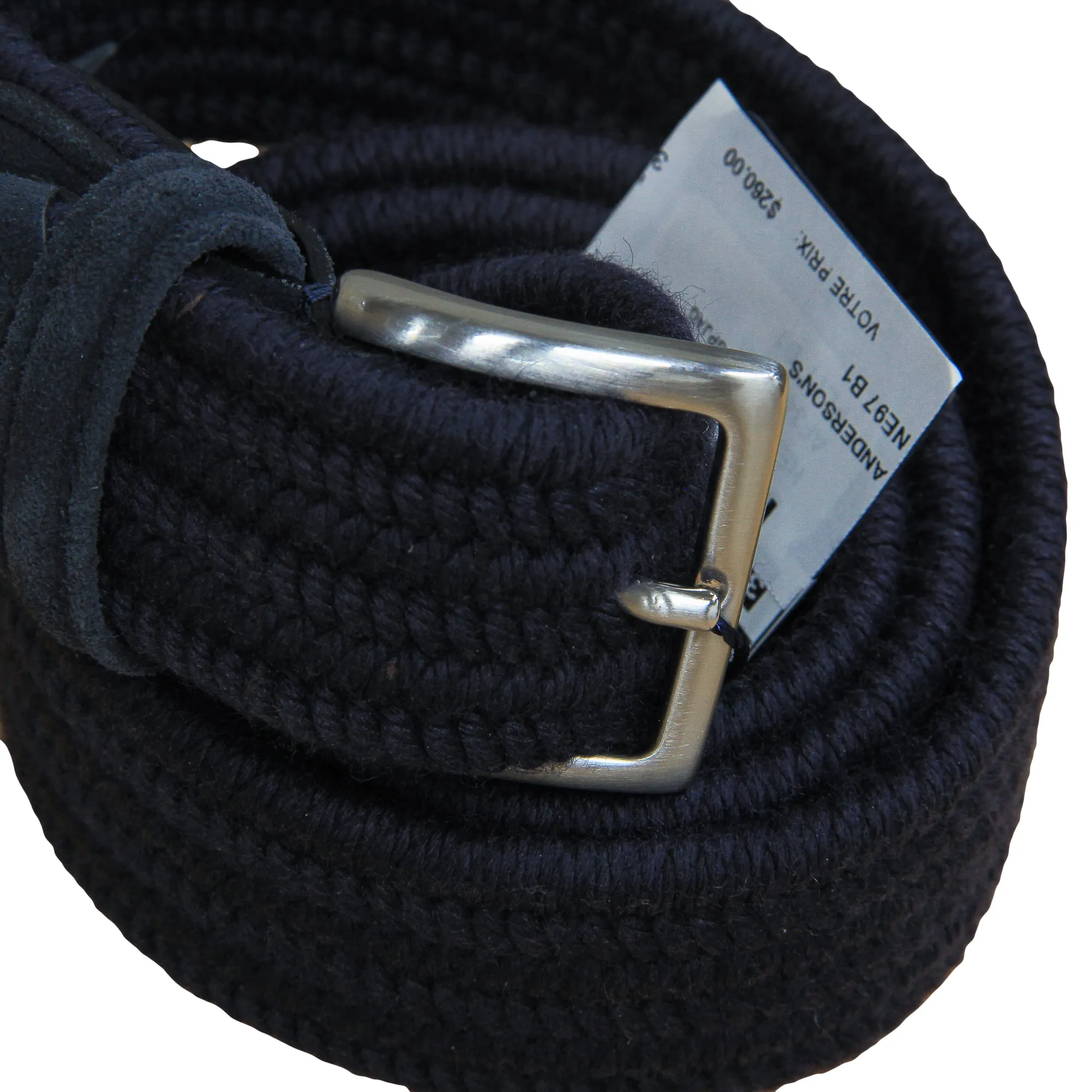 Rich Navy Solid Cashmere-Wool Woven Stretch Belt - Anderson's