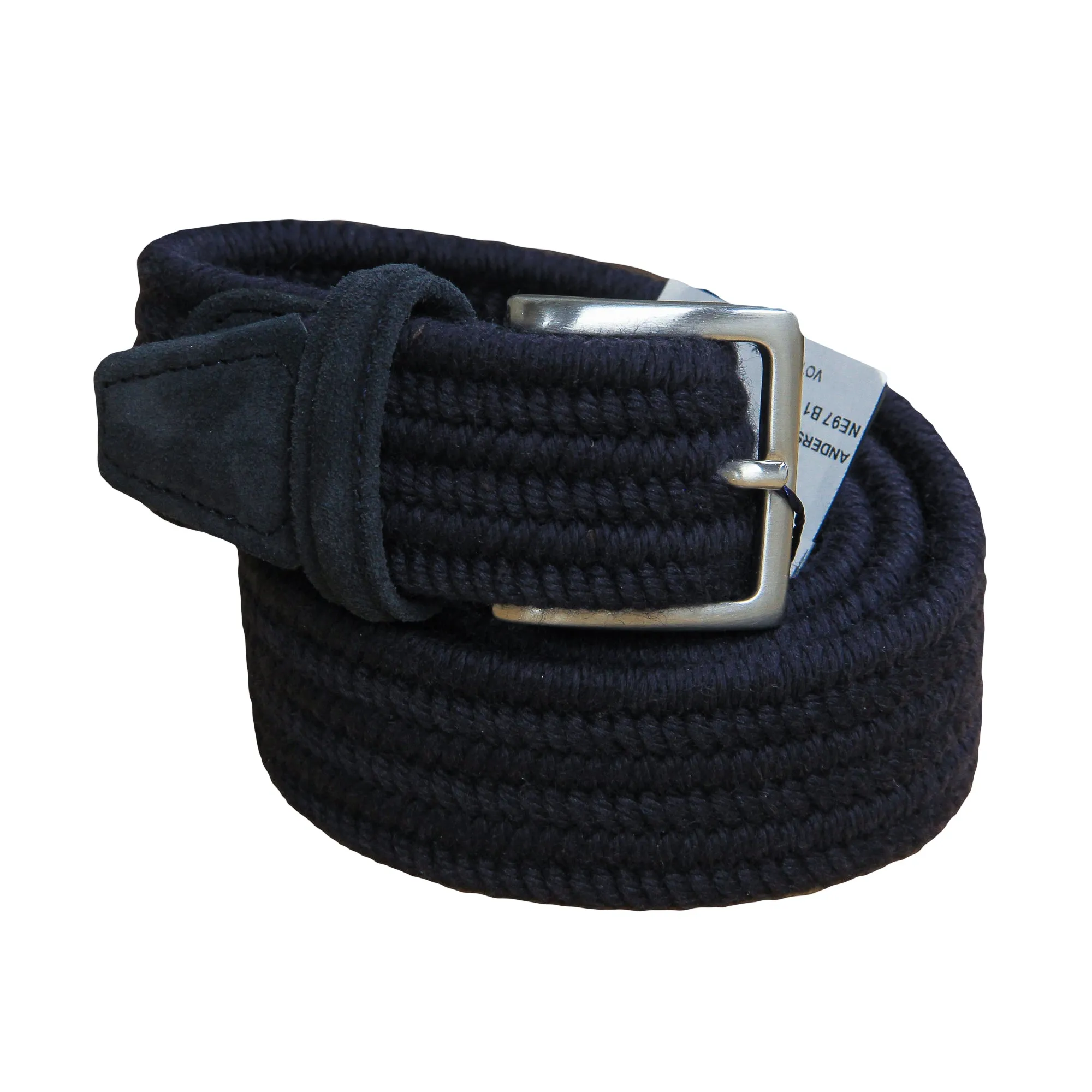 Rich Navy Solid Cashmere-Wool Woven Stretch Belt - Anderson's